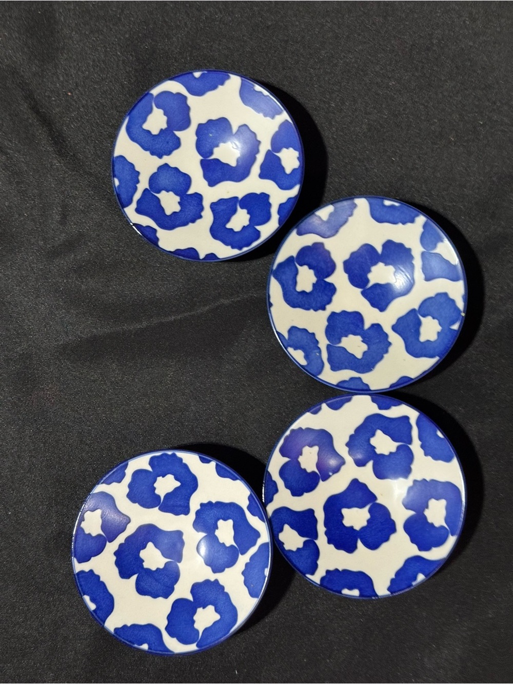 Blue Floral Ceramic Coaster Set (4) - Decorative Table Coasters